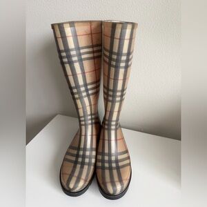 Burberry Beige and Black Checkered Boots